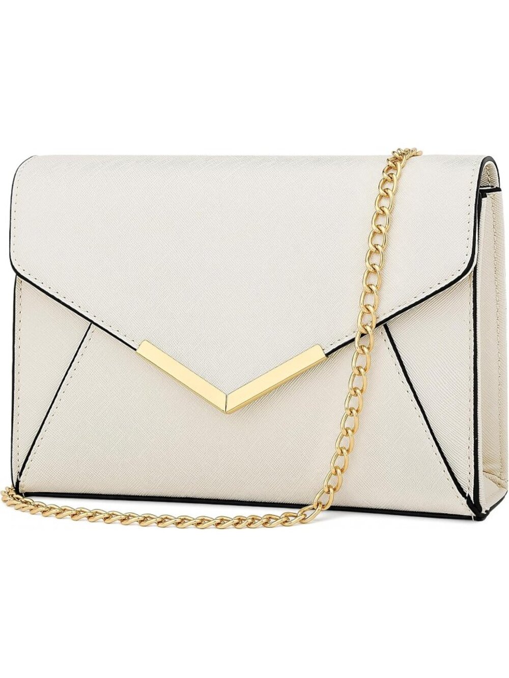 〽️Women beige White Envelope Detachable Metal Chain CrossBody Shoulder Bag